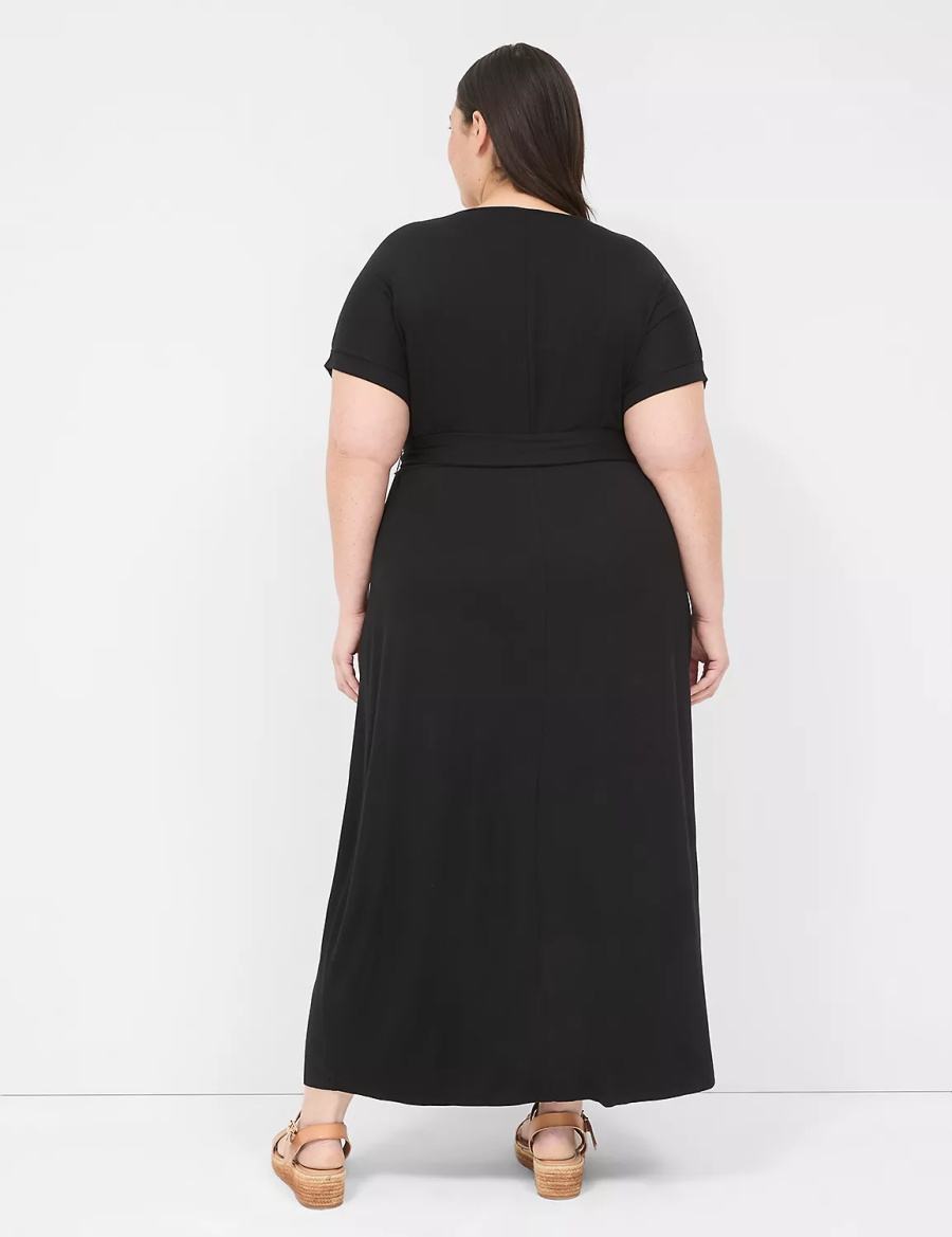 Lane Bryant Crew-Neck Faux-Wrap Jersey Abito Midi Donna Nere | QDZ839YI