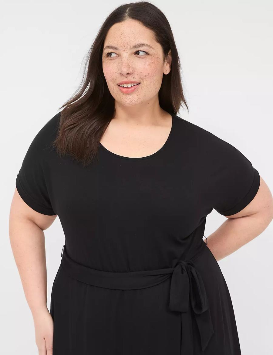 Lane Bryant Crew-Neck Faux-Wrap Jersey Abito Midi Donna Nere | QDZ839YI