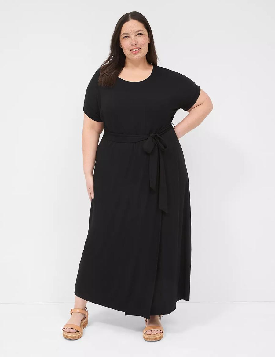 Lane Bryant Crew-Neck Faux-Wrap Jersey Abito Midi Donna Nere | QDZ839YI