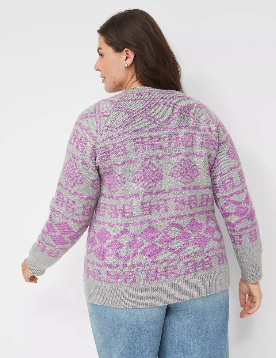 Lane Bryant Crew-Neck Jacquard Maglioni Donna Grigie | TPM3354XR