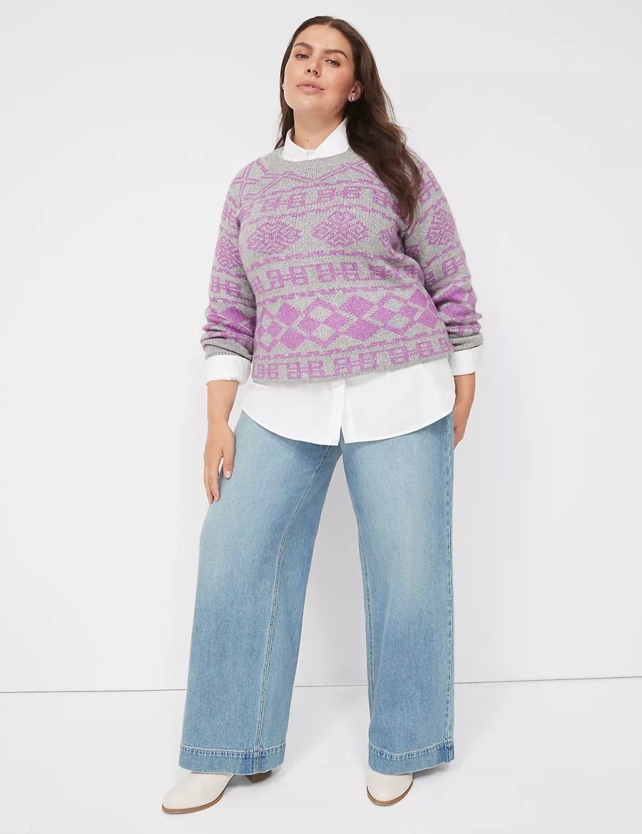 Lane Bryant Crew-Neck Jacquard Maglioni Donna Grigie | TPM3354XR