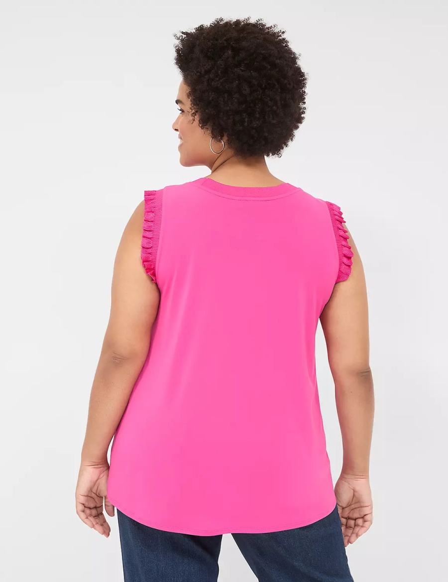 Lane Bryant Crew-Neck Ruffle-Trim Canotta Donna Rosa | WBM6072BI