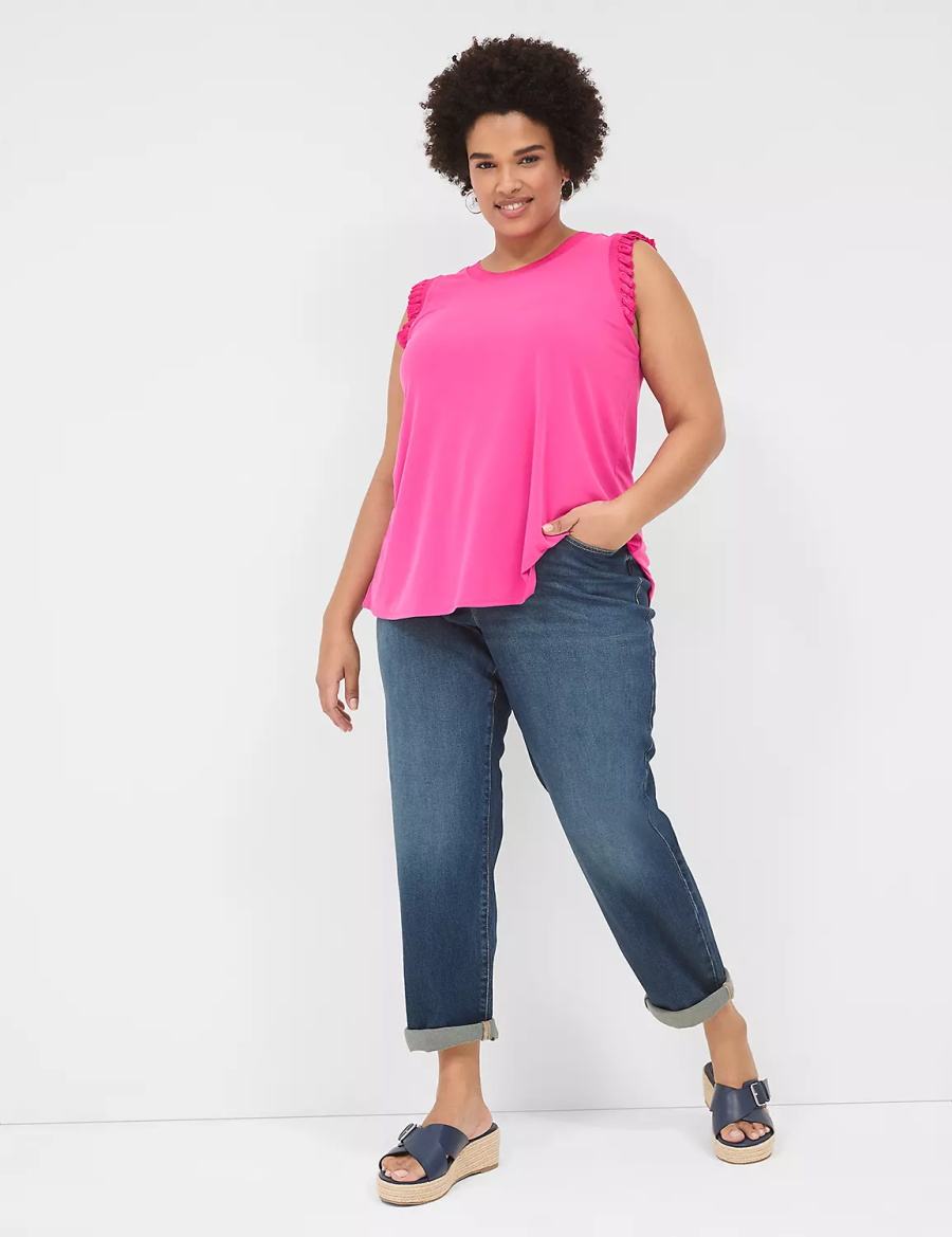 Lane Bryant Crew-Neck Ruffle-Trim Canotta Donna Rosa | WBM6072BI