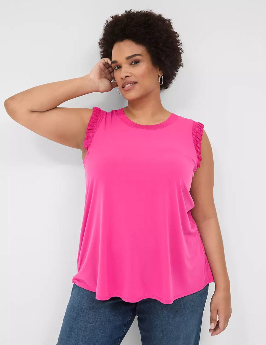 Lane Bryant Crew-Neck Ruffle-Trim Canotta Donna Rosa | WBM6072BI