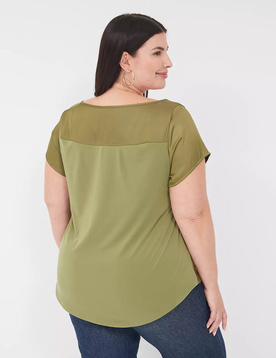 Lane Bryant Crew-Neck Satin & Knit Top Magliette Donna Verdi | FDF513AS