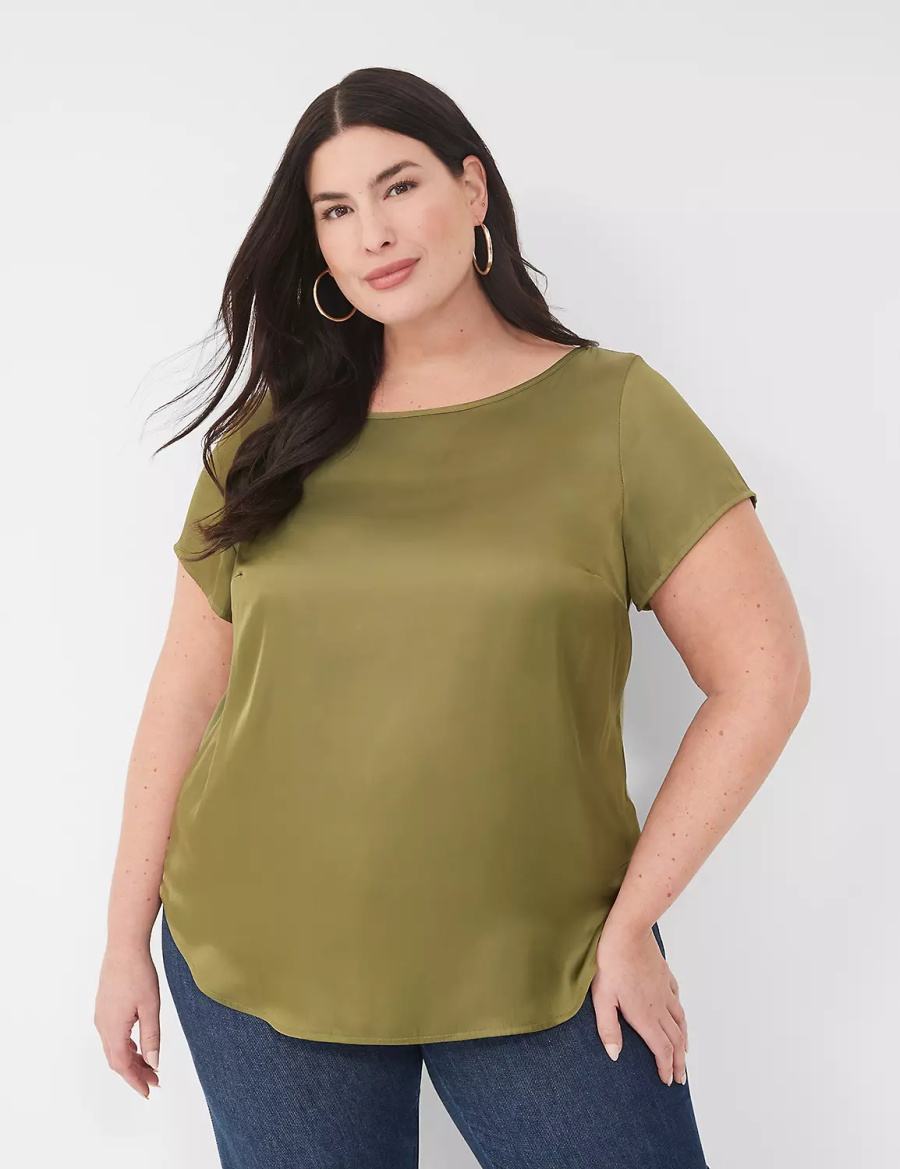 Lane Bryant Crew-Neck Satin & Knit Top Magliette Donna Verdi | FDF513AS