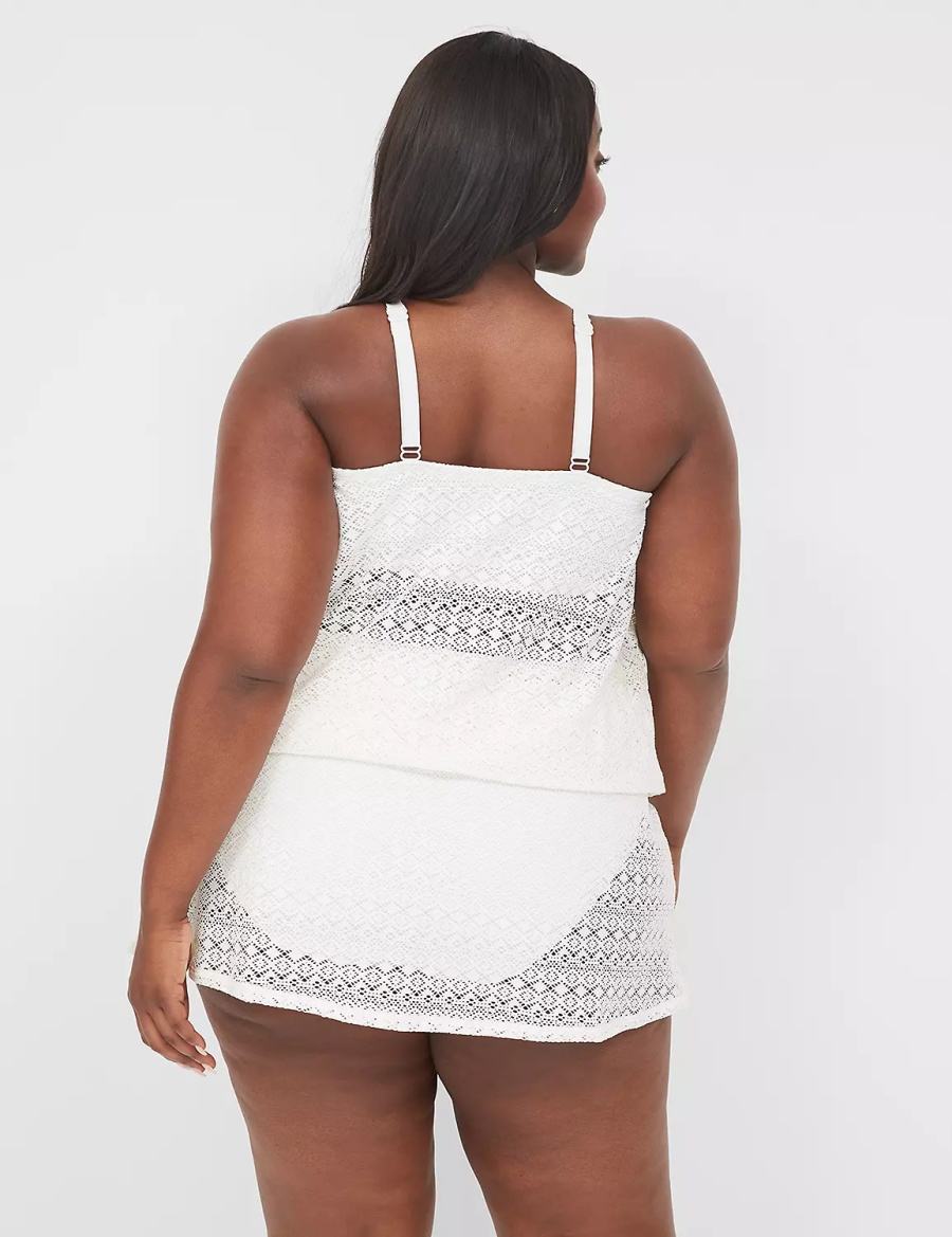 Lane Bryant Crochet No-Wire Blouson Tankini Top Bikini Donna Bianche | YKR7355BO