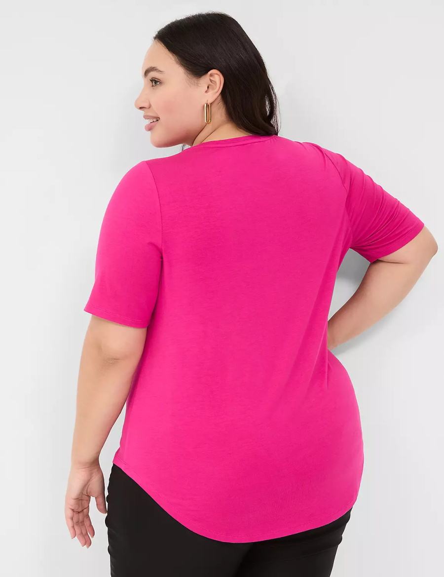 Lane Bryant Curved-Hem Perfect Sleeve Tee Magliette Donna Rosa | OHX5483EV