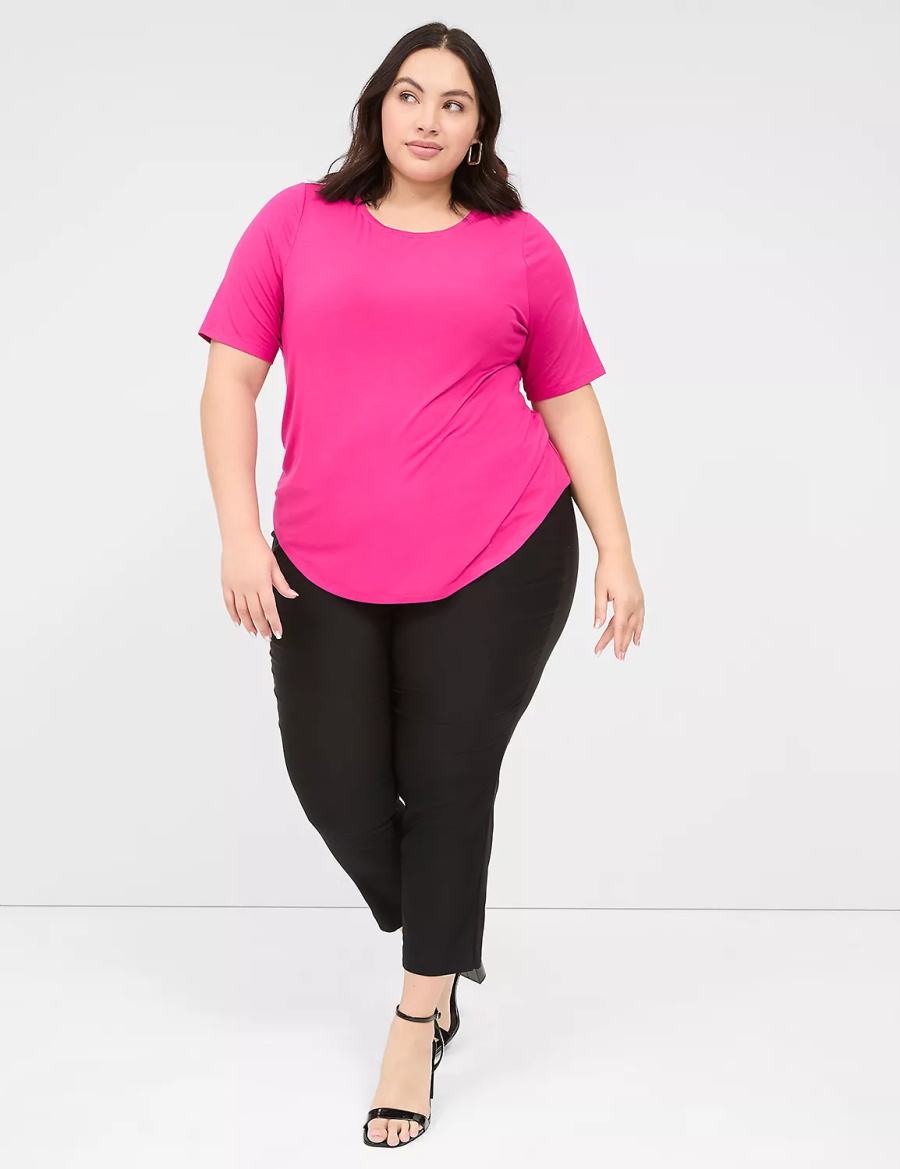 Lane Bryant Curved-Hem Perfect Sleeve Tee Magliette Donna Rosa | OHX5483EV