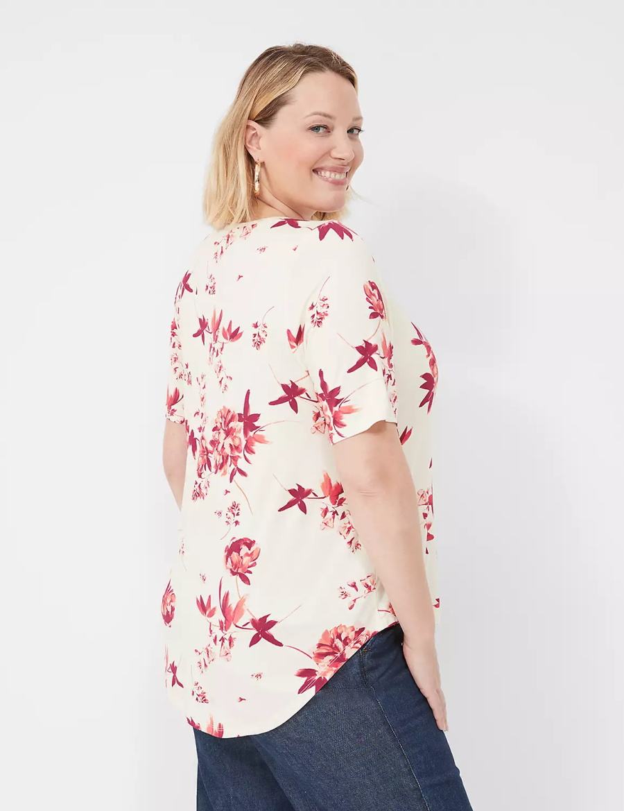 Lane Bryant Curved-Hem Perfect Sleeve Tee Magliette Donna Rosa | GGO7198HG