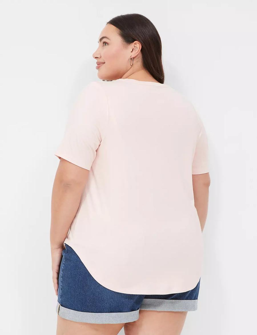 Lane Bryant Curved-Hem Perfect Sleeve Tee Magliette Donna Rosa | ZEB2699FN