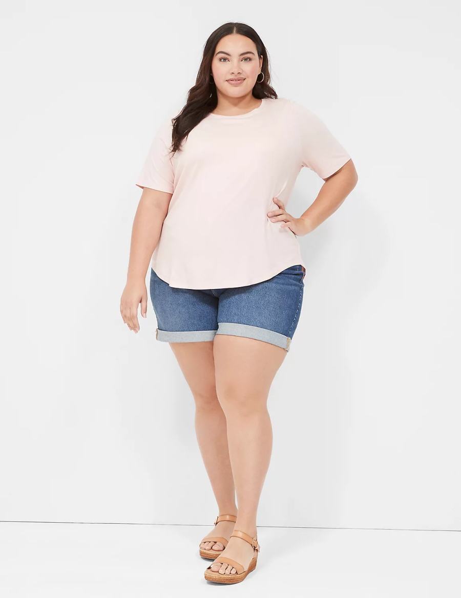 Lane Bryant Curved-Hem Perfect Sleeve Tee Magliette Donna Rosa | ZEB2699FN