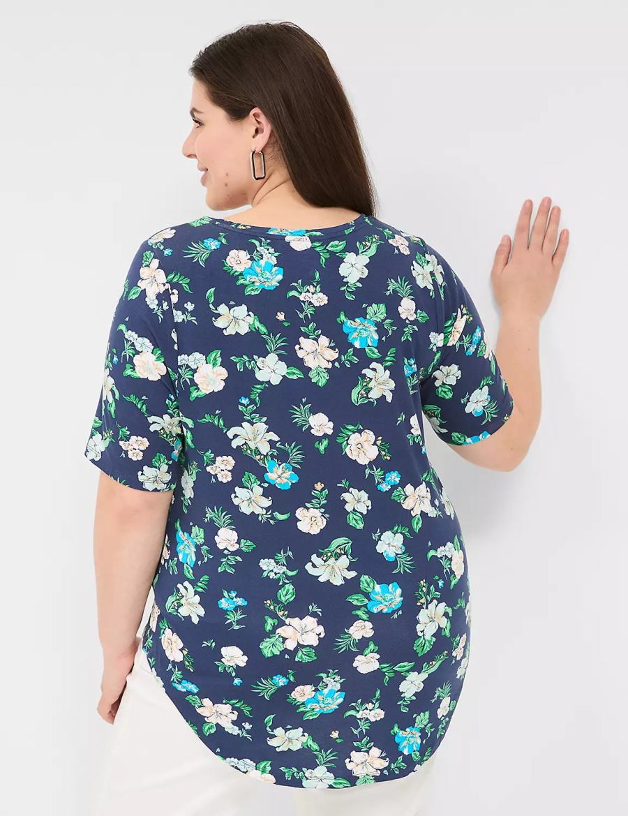 Lane Bryant Curved-Hem Perfect Sleeve Tee Magliette Donna Blu Marino | QBF178KQ