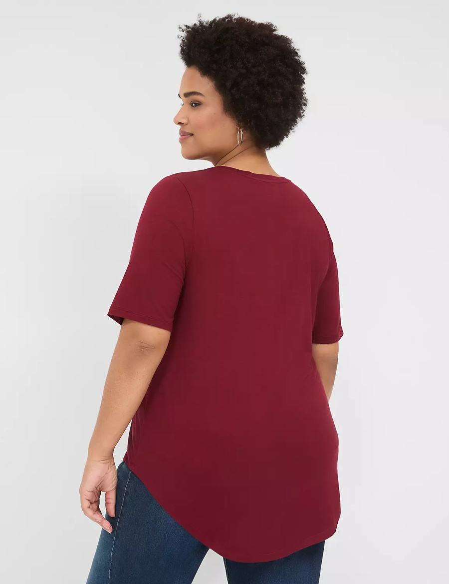 Lane Bryant Curved-Hem Perfect Sleeve Tee Magliette Donna Rosse Profondo | FOH173SK