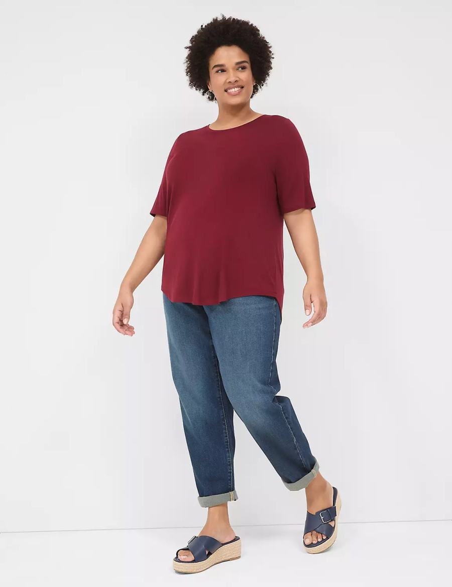 Lane Bryant Curved-Hem Perfect Sleeve Tee Magliette Donna Rosse Profondo | FOH173SK