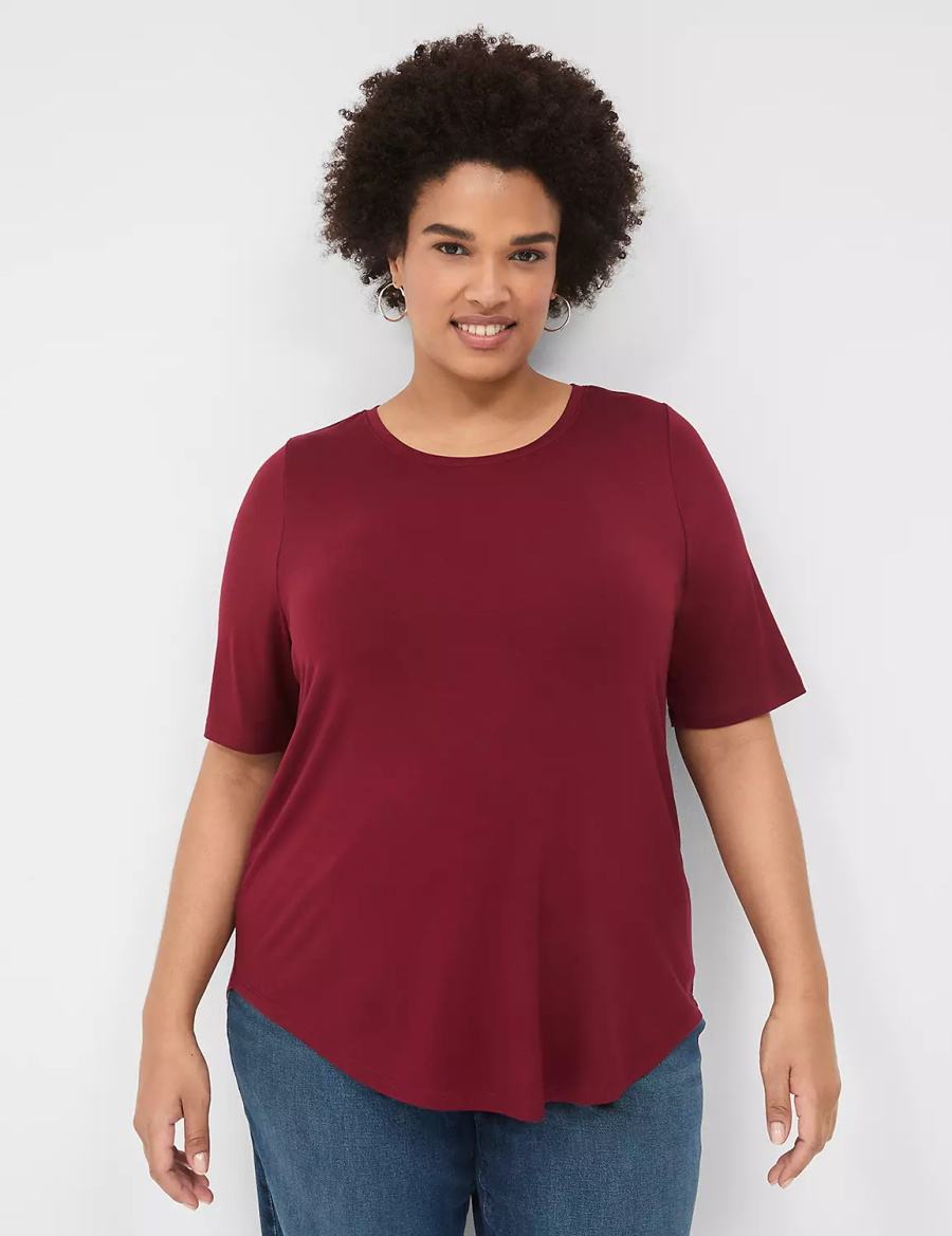 Lane Bryant Curved-Hem Perfect Sleeve Tee Magliette Donna Rosse Profondo | FOH173SK