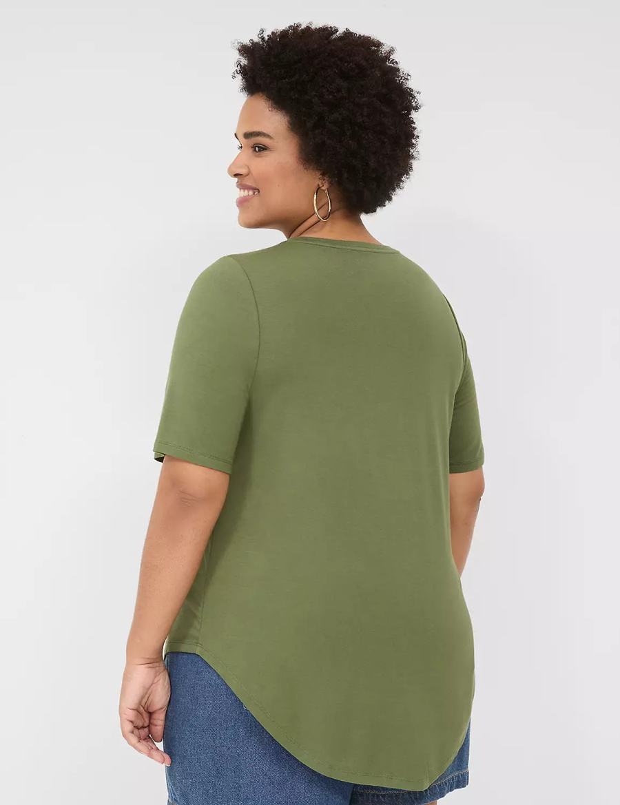 Lane Bryant Curved-Hem Perfect Sleeve Tee Magliette Donna Marroni Verdi | ZEQ8799CT