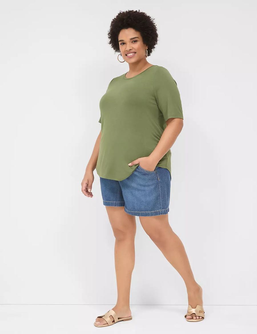 Lane Bryant Curved-Hem Perfect Sleeve Tee Magliette Donna Marroni Verdi | ZEQ8799CT