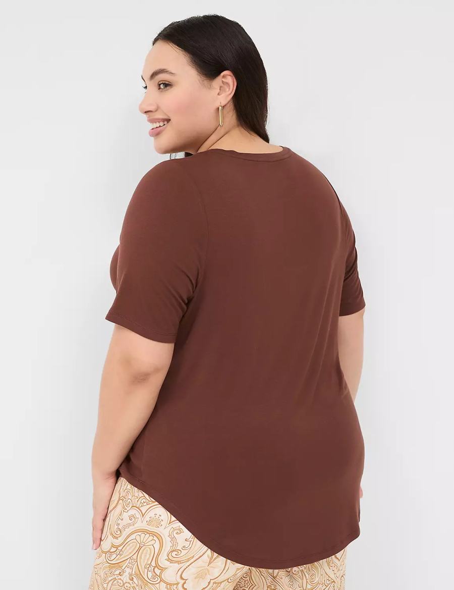 Lane Bryant Curved-Hem Perfect Sleeve Tee Magliette Donna Marroni | PYH899MX