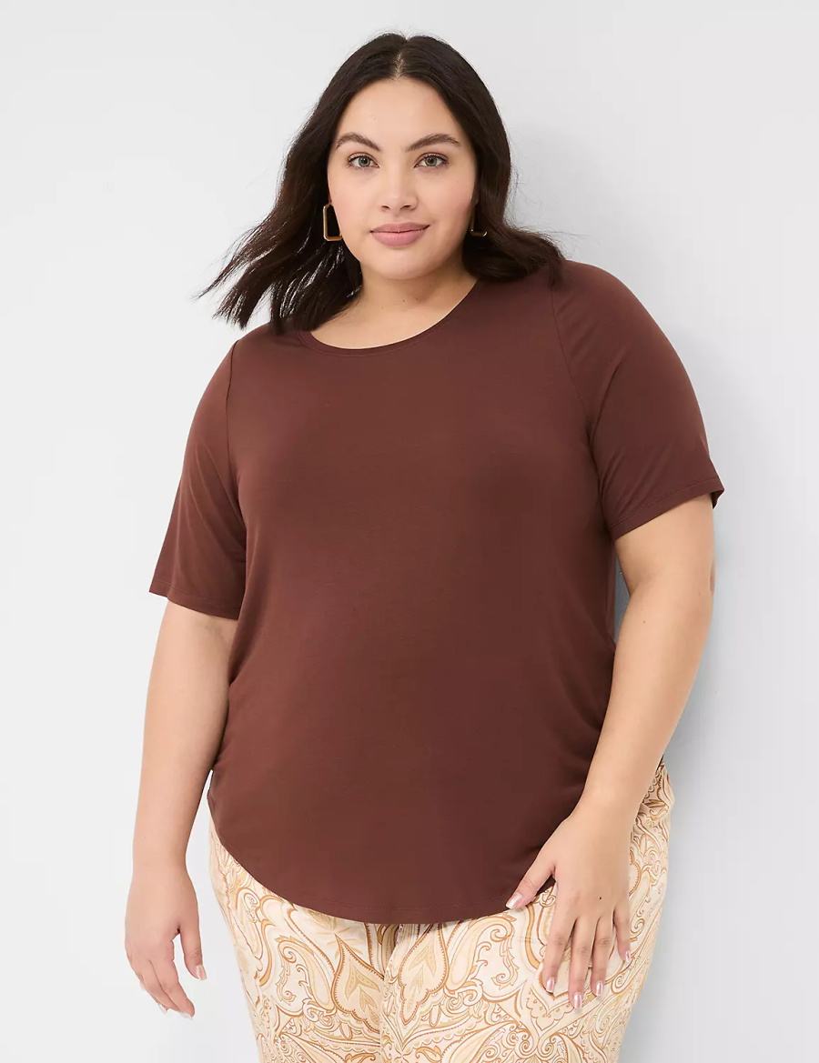 Lane Bryant Curved-Hem Perfect Sleeve Tee Magliette Donna Marroni | PYH899MX