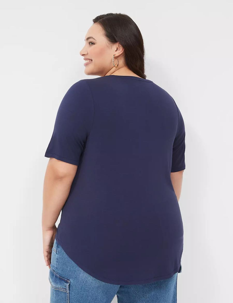 Lane Bryant Curved-Hem Perfect Sleeve Tee Magliette Donna Blu | ZGW2122OS