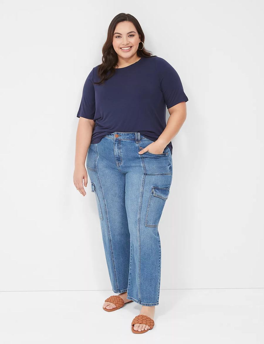 Lane Bryant Curved-Hem Perfect Sleeve Tee Magliette Donna Blu | ZGW2122OS