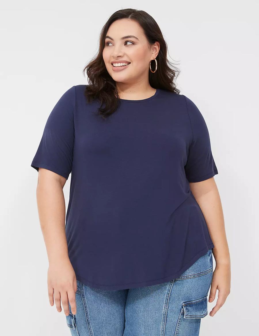 Lane Bryant Curved-Hem Perfect Sleeve Tee Magliette Donna Blu | ZGW2122OS