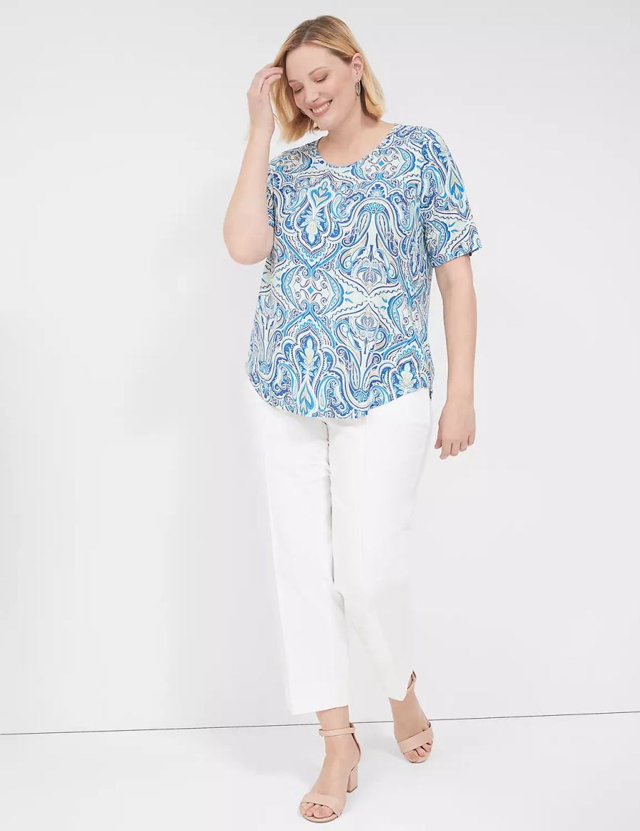 Lane Bryant Curved-Hem Perfect Sleeve Tee Magliette Donna Blu | QTT4224RL