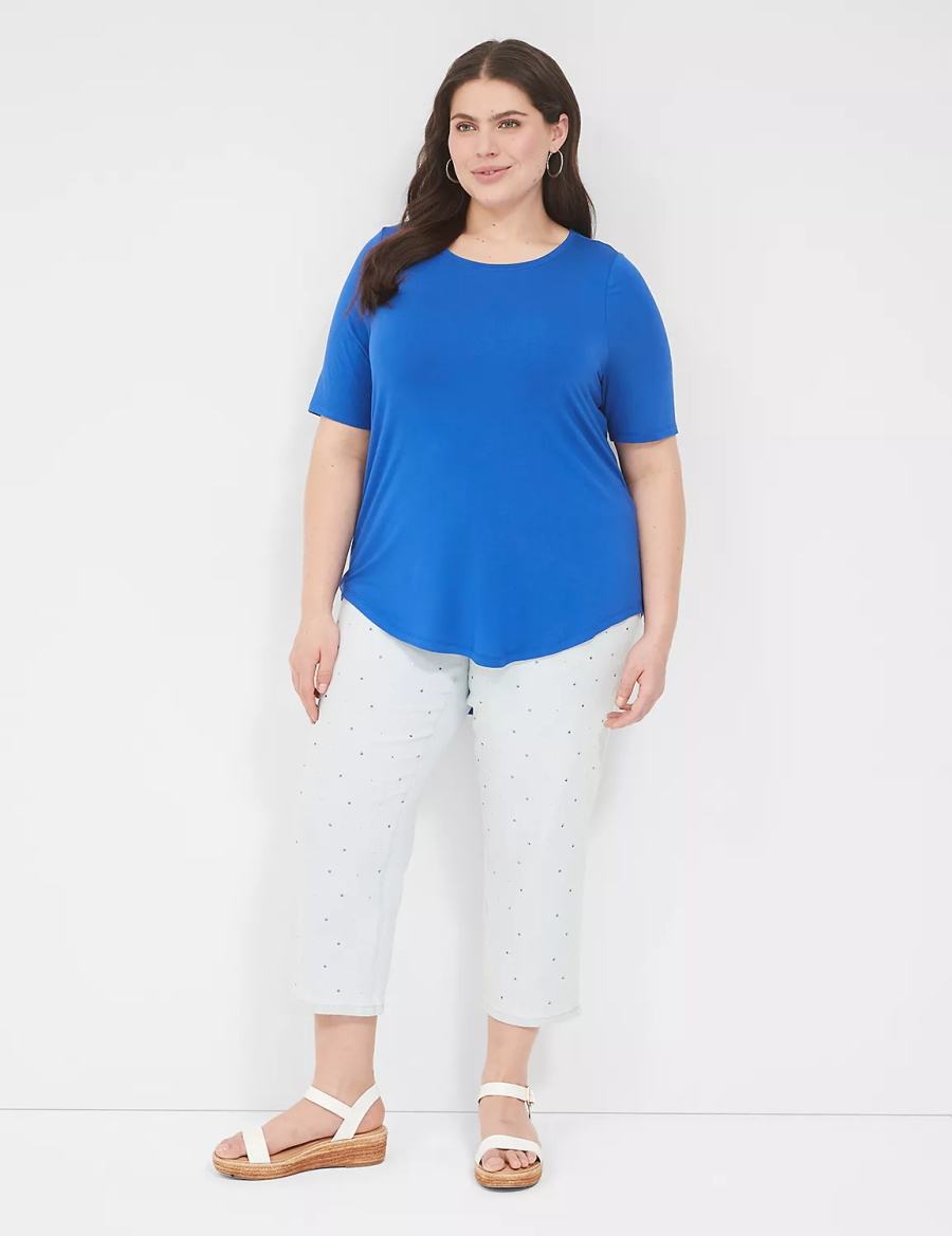 Lane Bryant Curved-Hem Perfect Sleeve Tee Magliette Donna Blu | DQT263QD