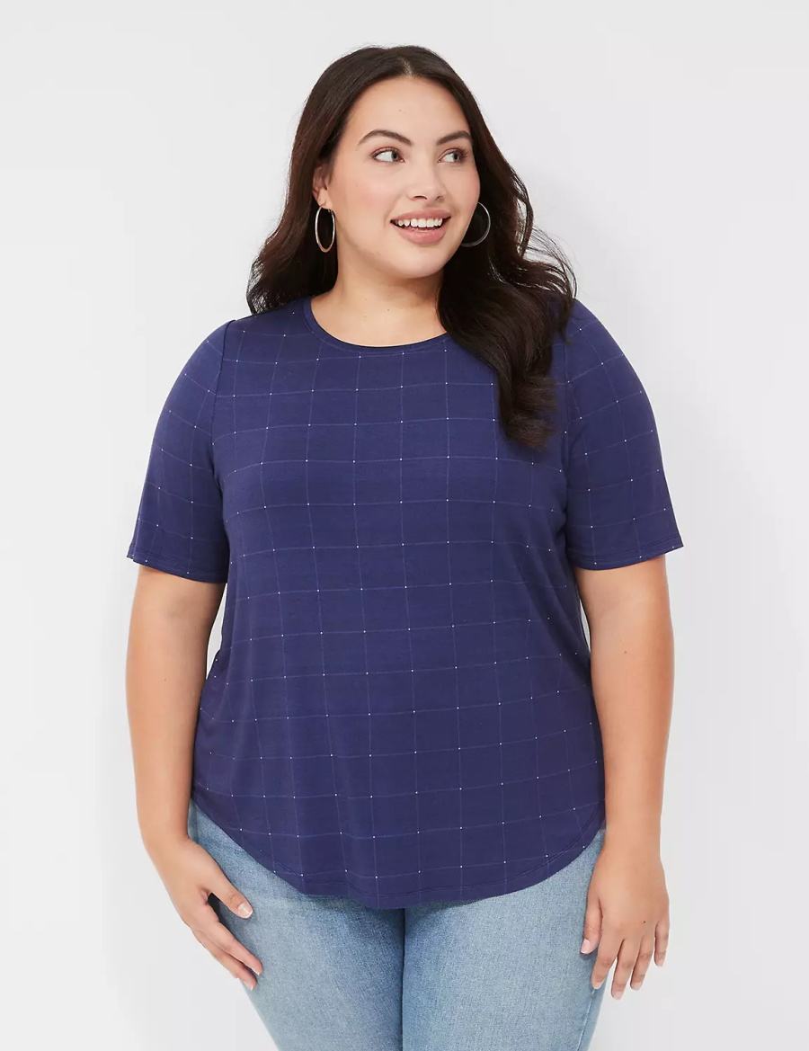 Lane Bryant Curved-Hem Perfect Sleeve Tee Magliette Donna Blu Scuro | GFY1273QM