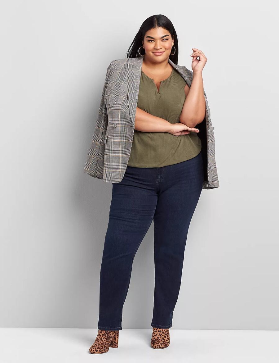 Lane Bryant Curvy Fit High-Rise Straight Jeans Donna Blu Scuro | LVE4666ZO