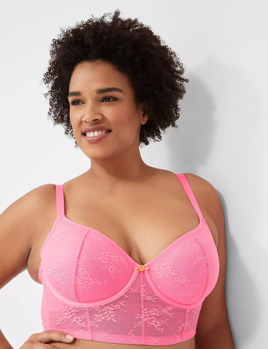 Lane Bryant Delicate Lace Lightly Lined Demi Corset Bralette Donna Rosa | REC6979WL