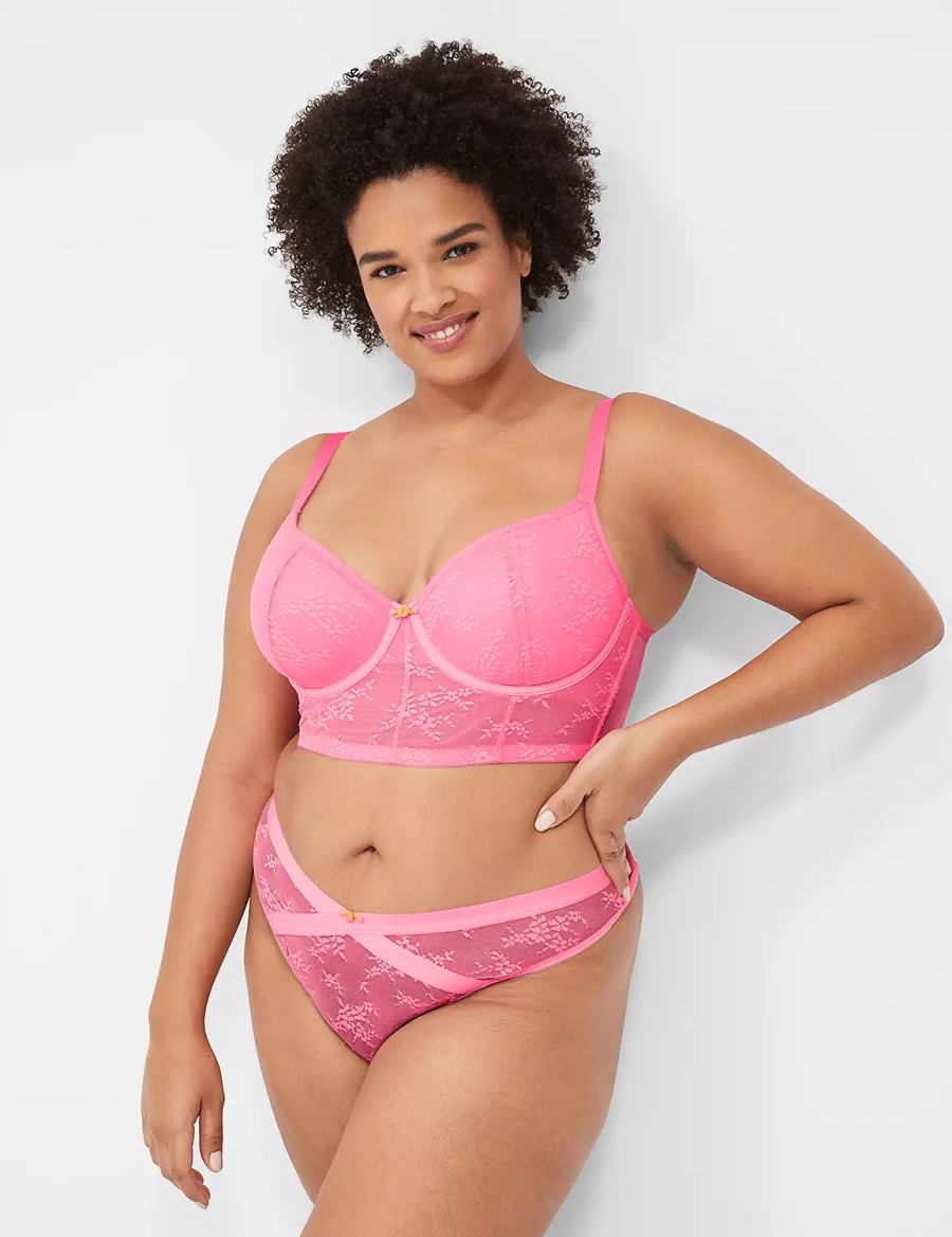 Lane Bryant Delicate Lace Lightly Lined Demi Corset Bralette Donna Rosa | REC6979WL