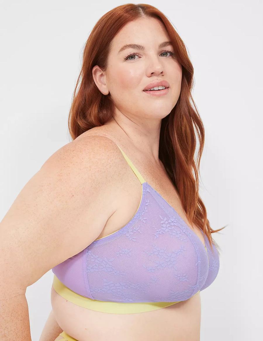 Lane Bryant Delicate Lace Peek-A-Boo No-Wire Bralette Donna Viola | AEK471IB