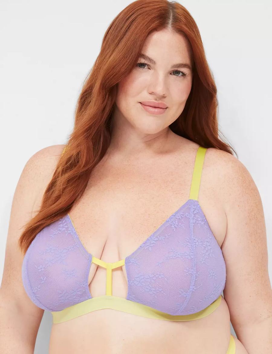 Lane Bryant Delicate Lace Peek-A-Boo No-Wire Bralette Donna Viola | AEK471IB