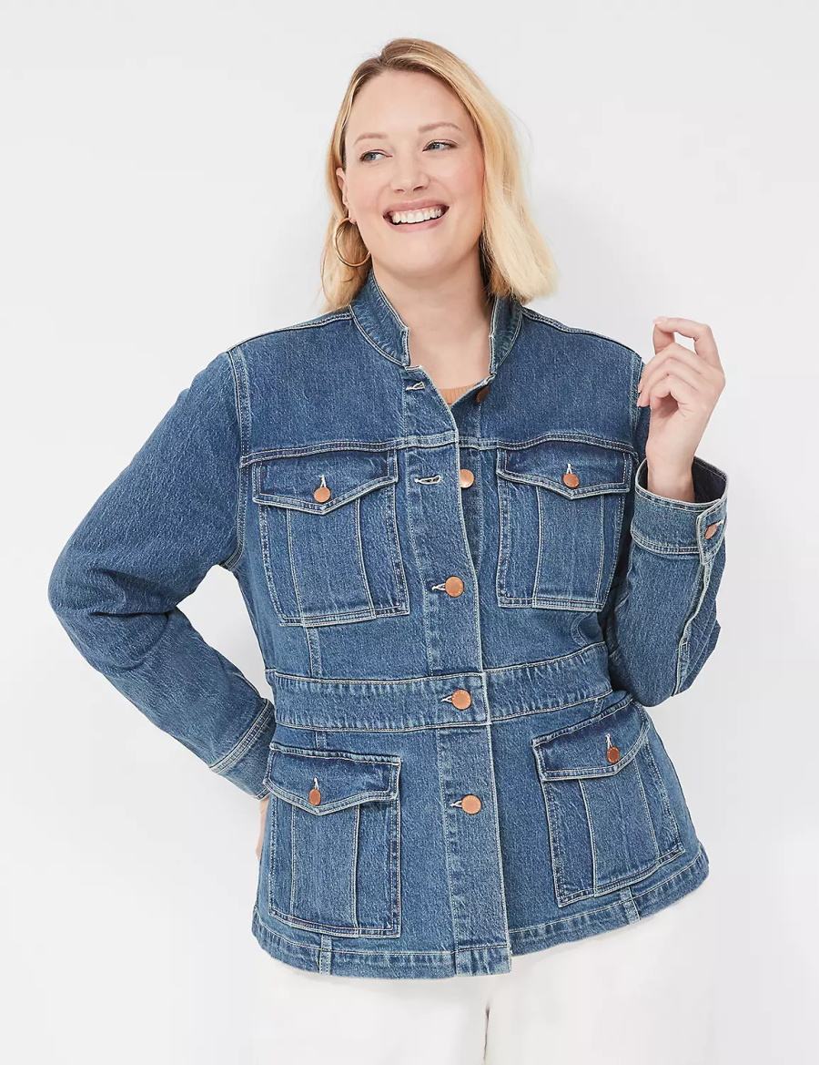 Lane Bryant Denim Banded-Waist Utility Giacche Donna Blu Scuro | UOK1030CJ