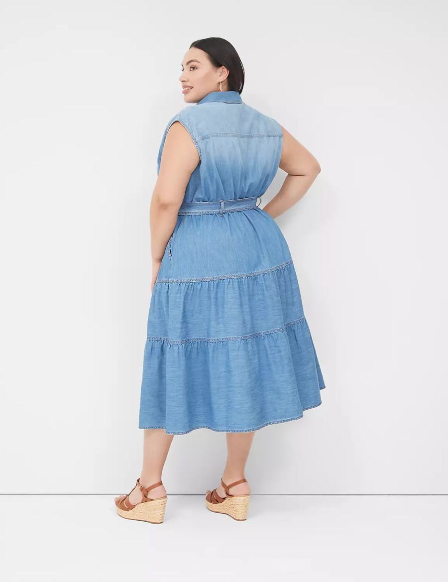 Lane Bryant Denim Tiered Abito Midi Donna Blu | INV4898TR