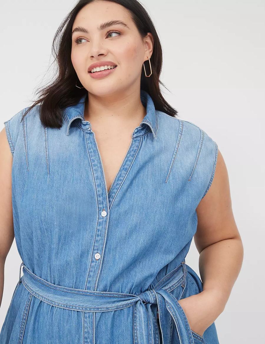 Lane Bryant Denim Tiered Abito Midi Donna Blu | INV4898TR