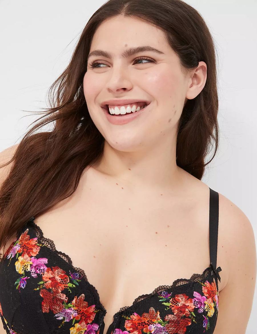 Lane Bryant Digital Print Lace Lightly Lined V-Wire Bralette Donna Nere | MMS5832WO