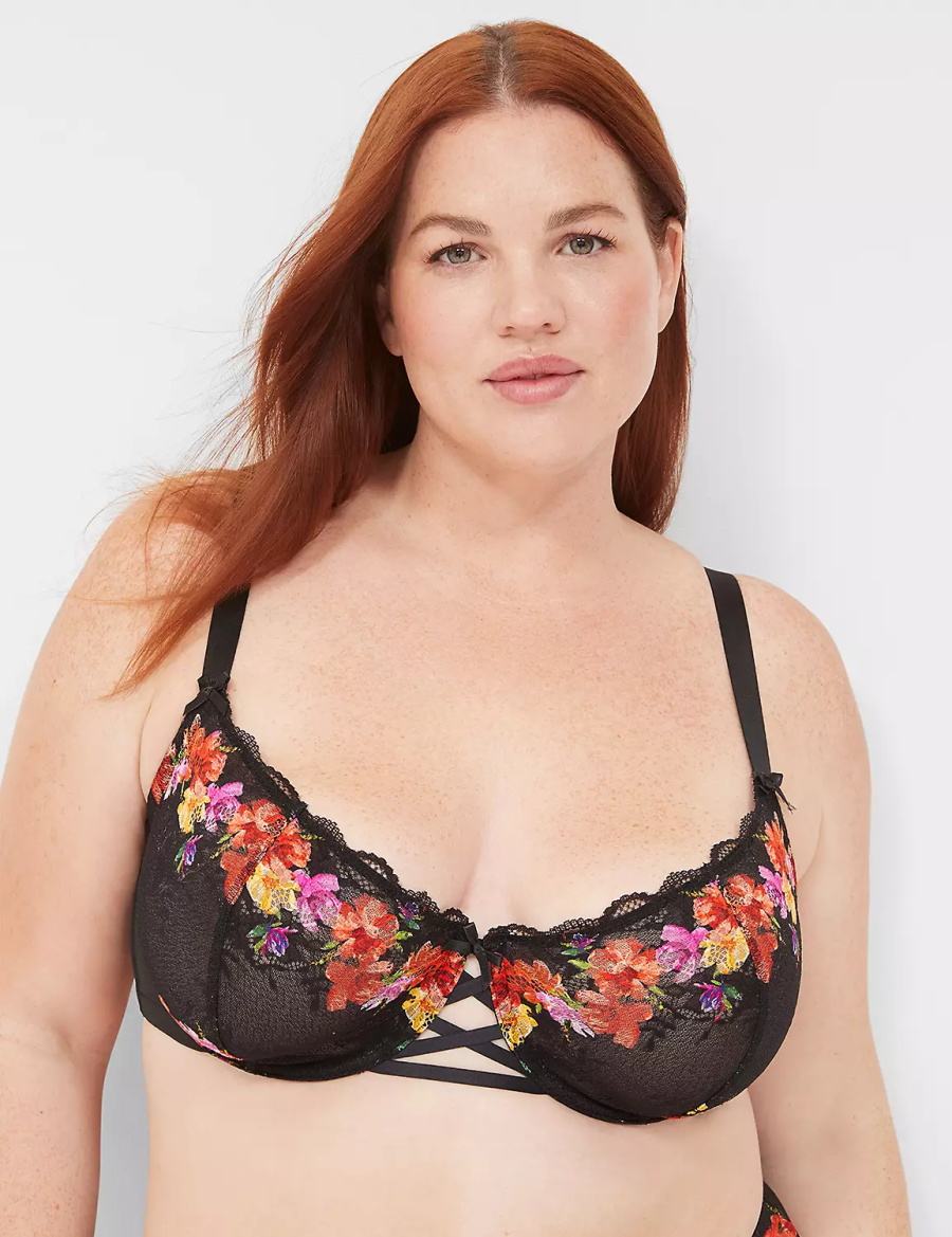 Lane Bryant Digital Print Lace Unlined Reggiseno A Balconcino Donna Nere | XXY7695YT