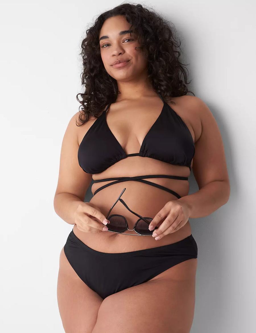 Lane Bryant Dipped Tanga Swim Slip Bikini Donna Nere | DHU3993QQ