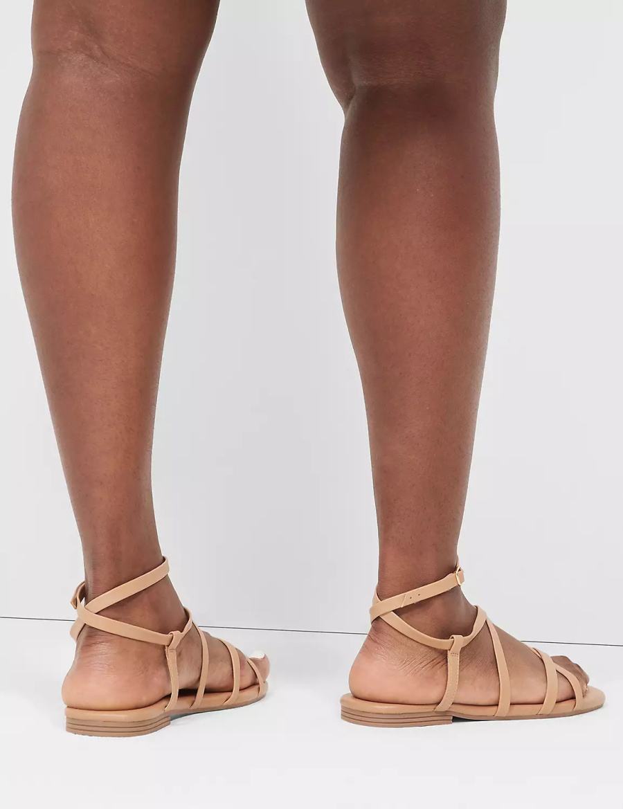 Lane Bryant Dream Cloud Ankle-Strap Faux-Leather Gladiator Sandali Bassi Donna Marroni | SFV6416NW