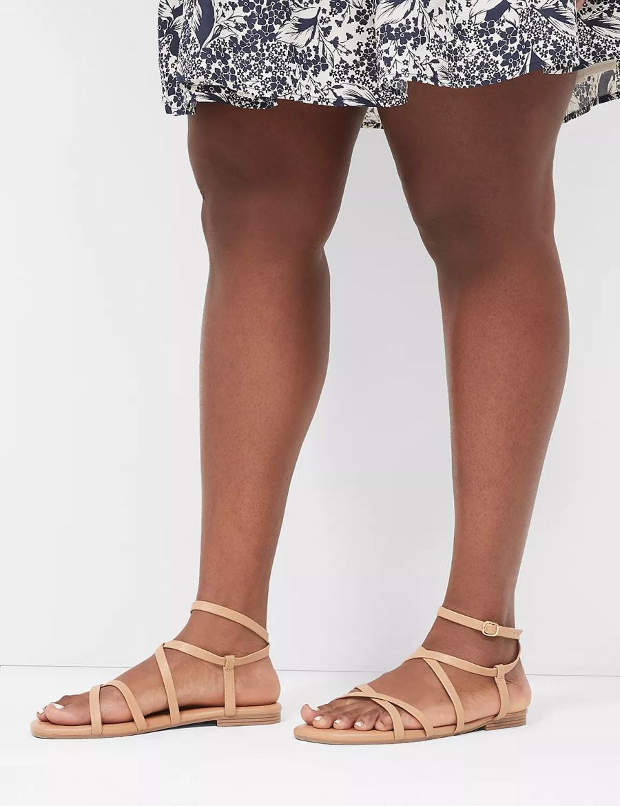 Lane Bryant Dream Cloud Ankle-Strap Faux-Leather Gladiator Sandali Bassi Donna Marroni | SFV6416NW