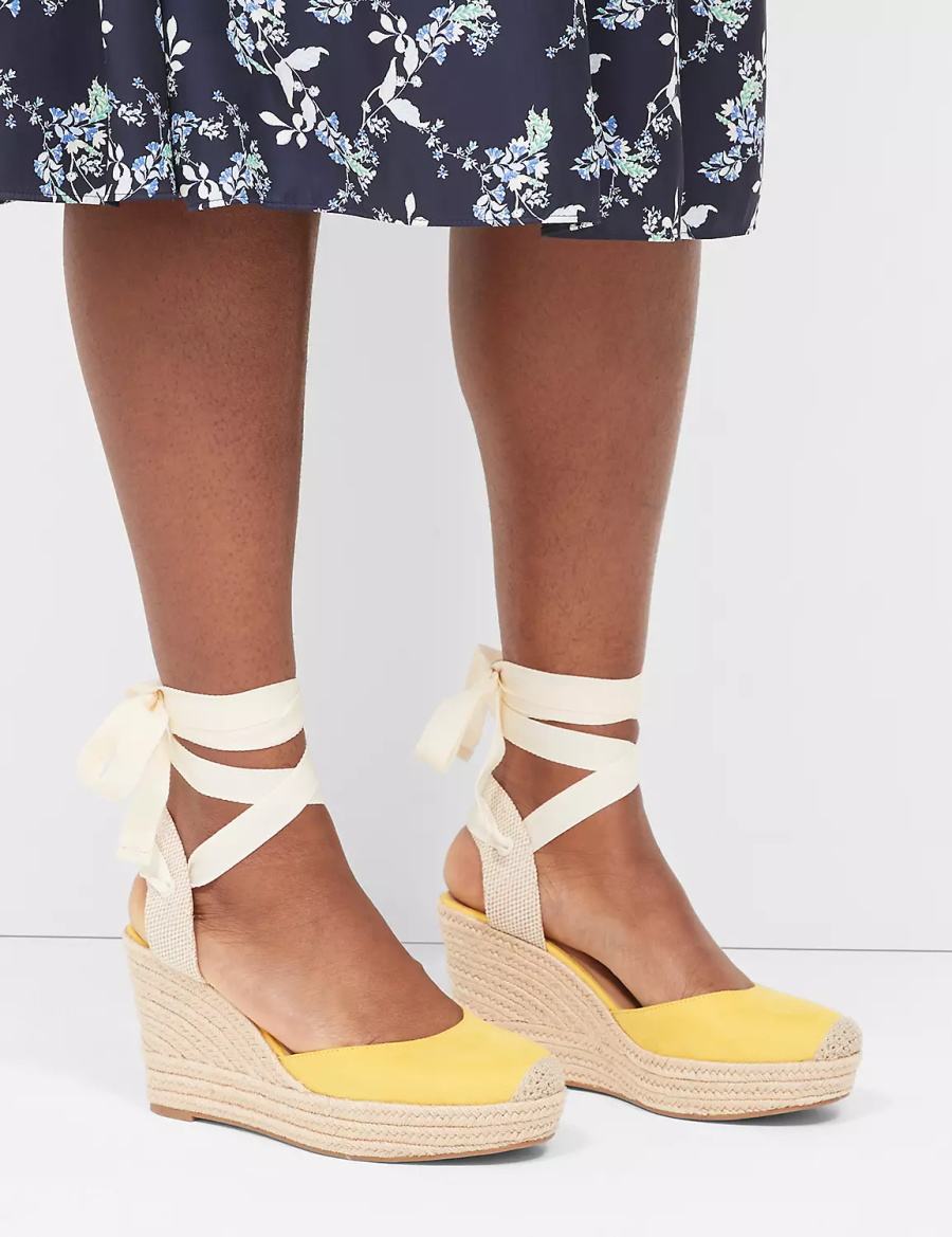 Lane Bryant Dream Cloud Ankle-Tie Espadrille Sandali Zeppa Donna Gialle | HFO10080BW