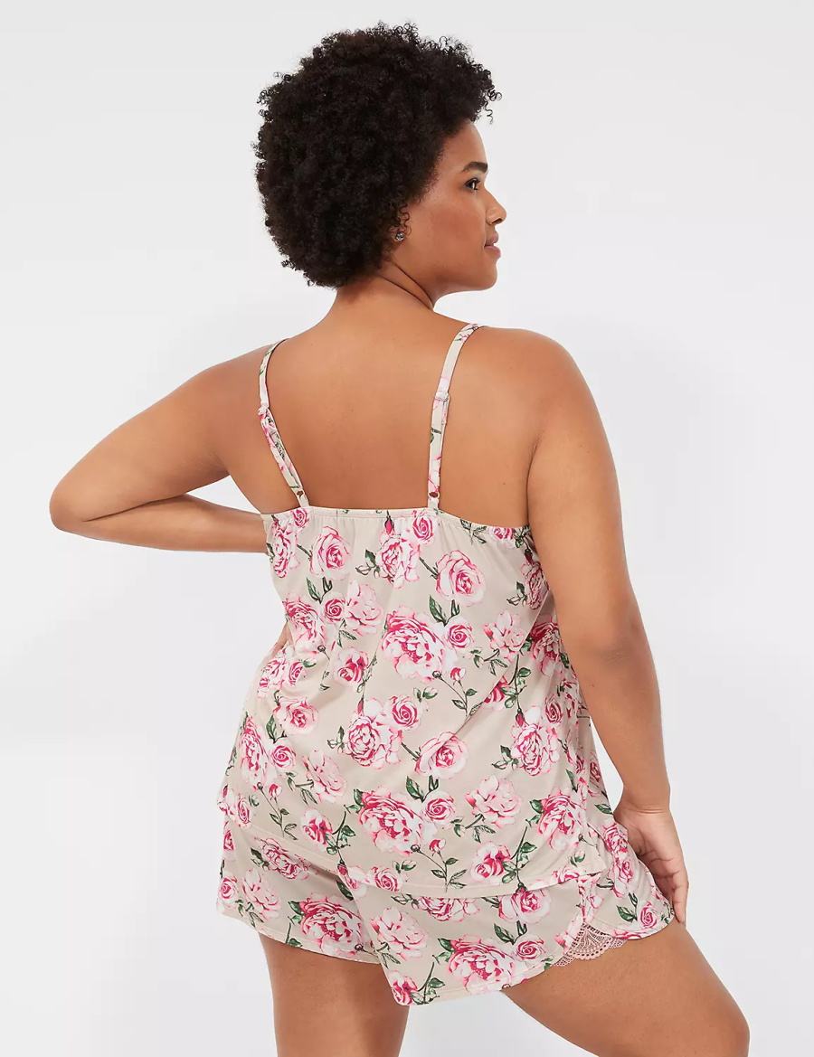 Lane Bryant DreamyCool Lace-Trim Cami & Short PJ Set Pigiama Donna Rosa Rosa | JFA7640XC