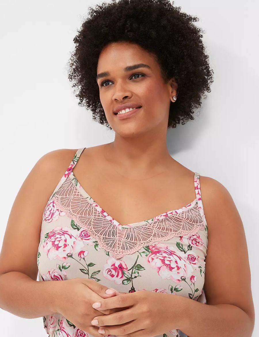 Lane Bryant DreamyCool Lace-Trim Cami & Short PJ Set Pigiama Donna Rosa Rosa | JFA7640XC