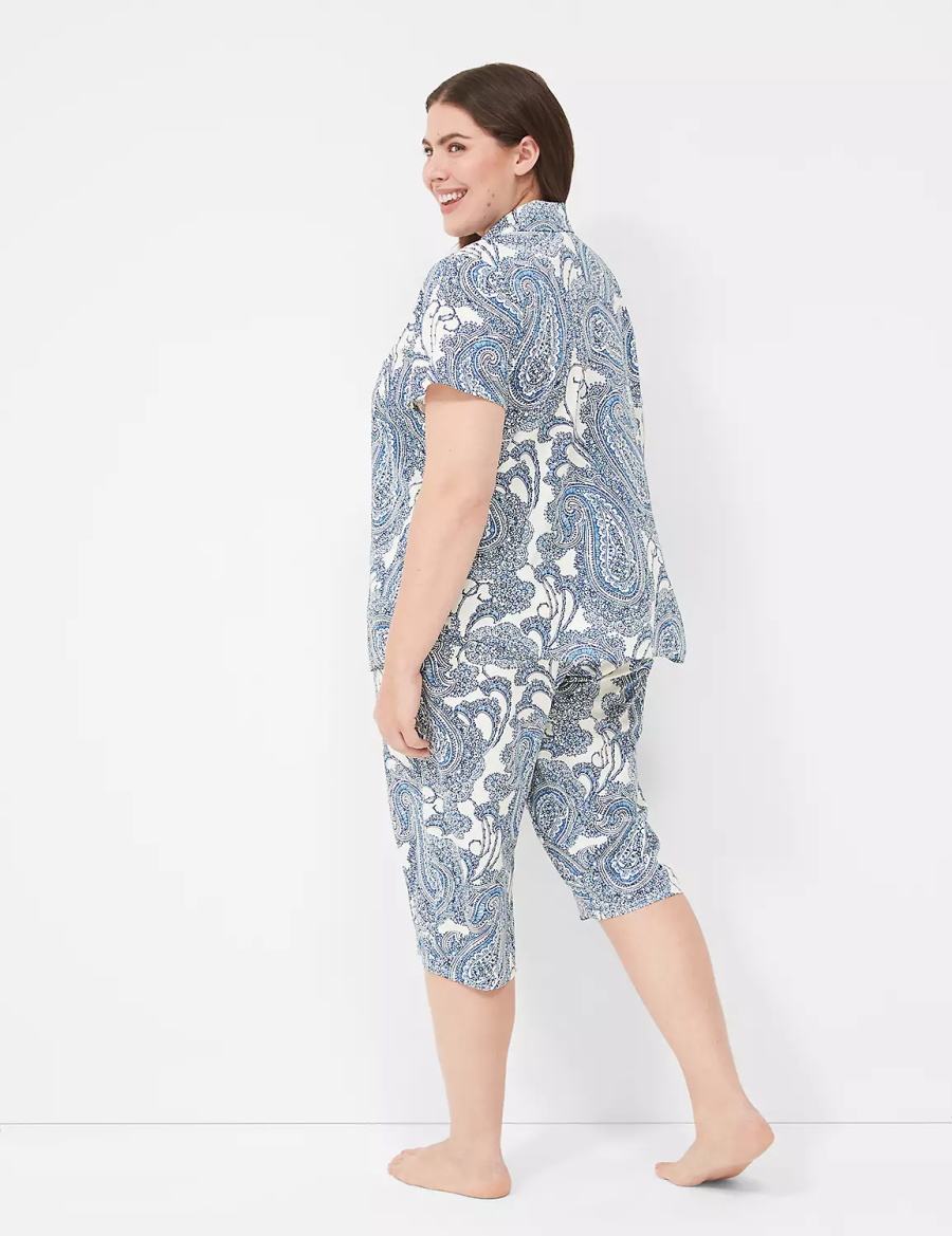 Lane Bryant DreamyCool Short-Sleeve Shirt & Crop Pant PJ Set Pigiama Donna Blu Colorate | IBA1274ZN