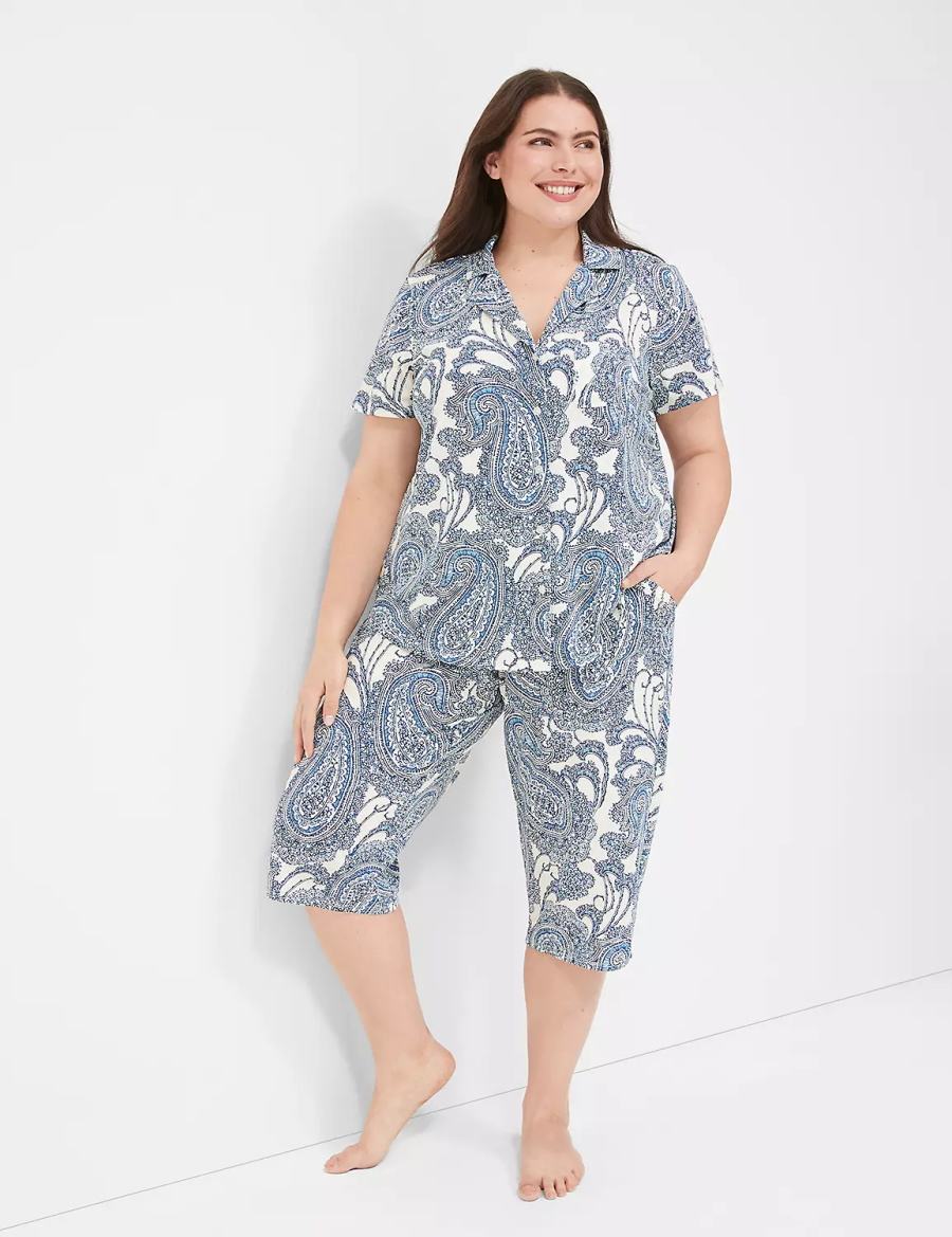 Lane Bryant DreamyCool Short-Sleeve Shirt & Crop Pant PJ Set Pigiama Donna Blu Colorate | IBA1274ZN