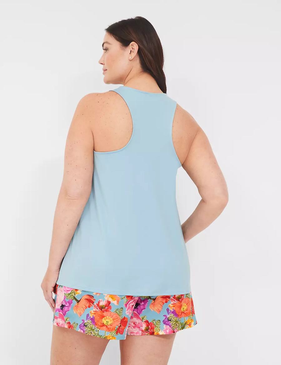 Lane Bryant DreamyCool Tank & PJ Short Set Pigiama Donna Blu Colorate | WXA2944PC