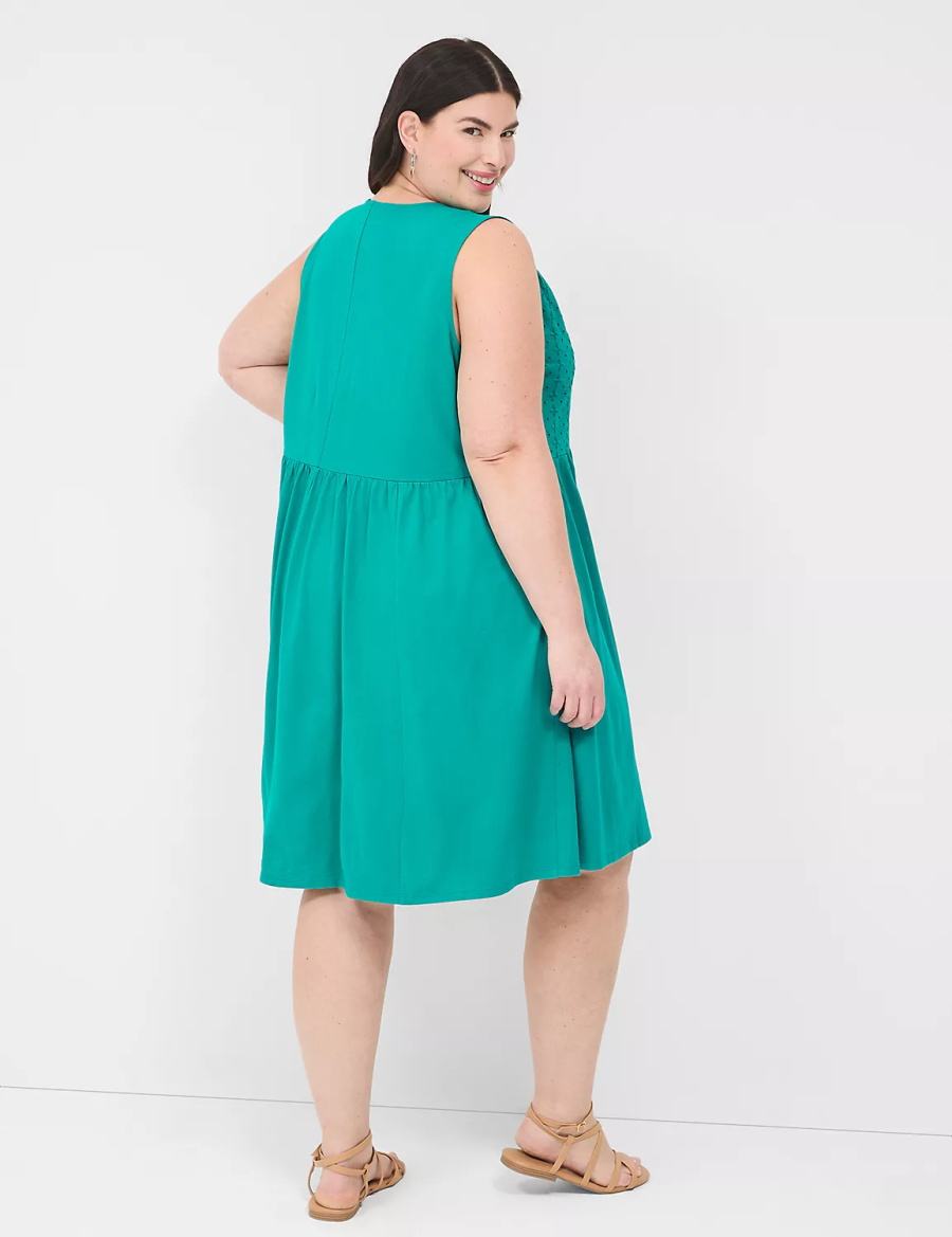 Lane Bryant Easy Swing Eyelet-Bodice Vestito Casual Donna Verde Acqua Chiaro | YQA6051PF